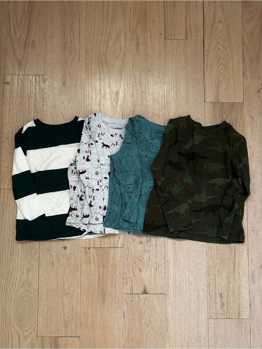 Kids Long-Sleeve Stripe & Print Shirt Pack - Green, Gray, Teal, Olive